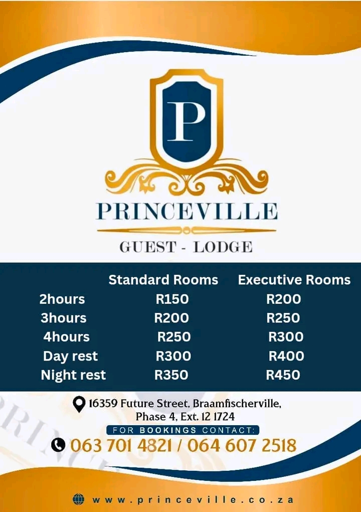 Day rest 10am to 5pm - r300
night rest 6pm t  in Braamfischer