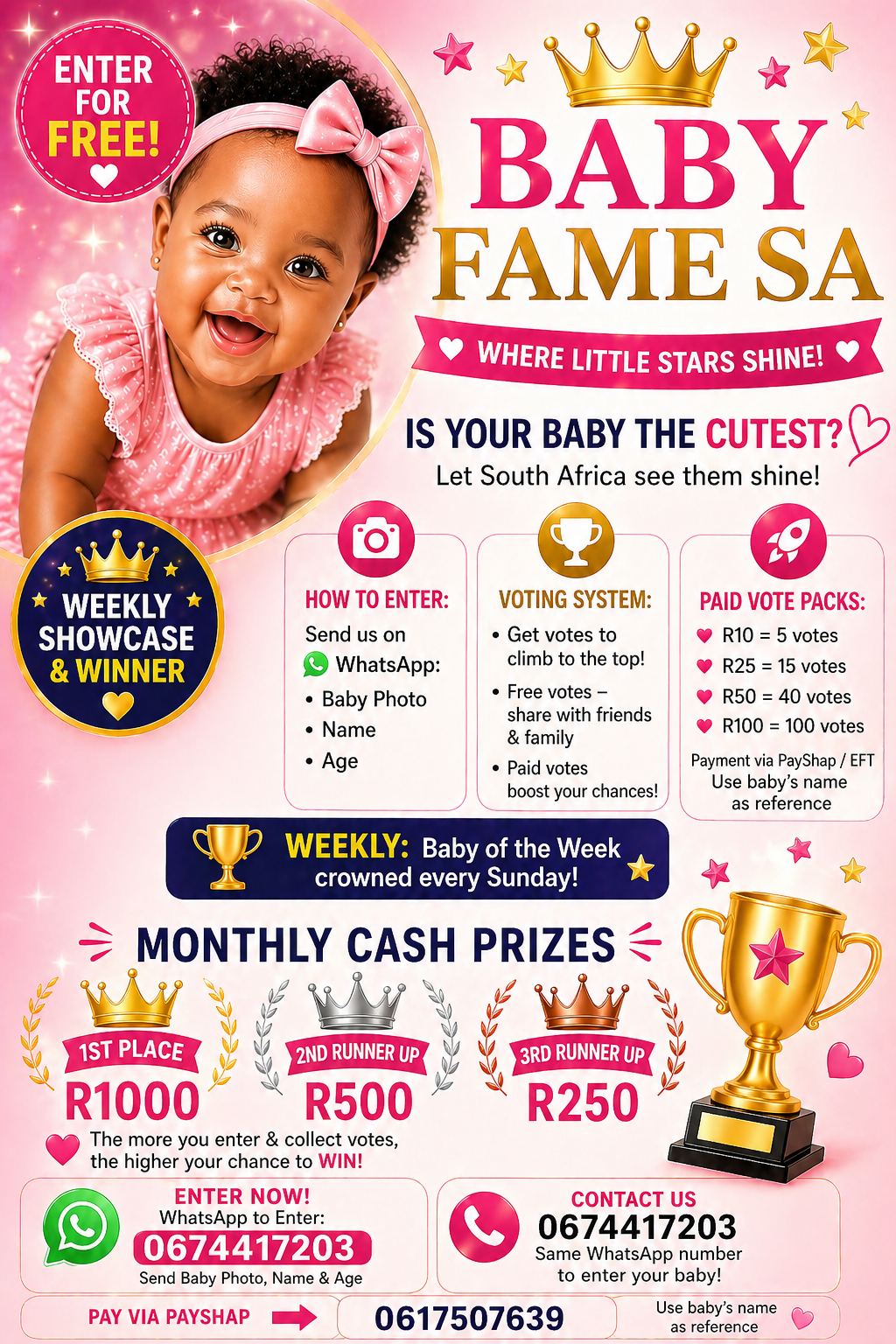  whatsapp now to enter your baby. number: 067  in Germiston 