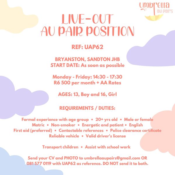 Urgent au pair / nanny positions available!