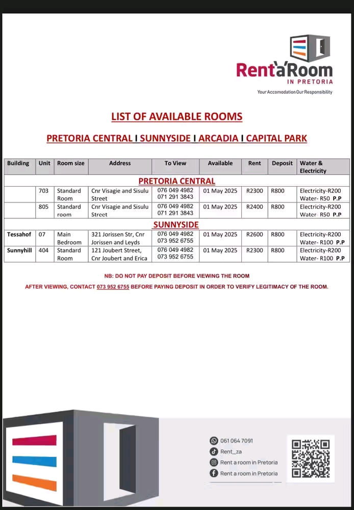🏠 clean and affordable rooms available in   in Pretoria